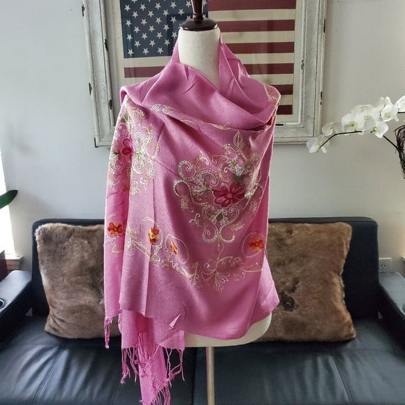 Accessories - MULTI-COLORED ARTSY Designed Pink Shawl